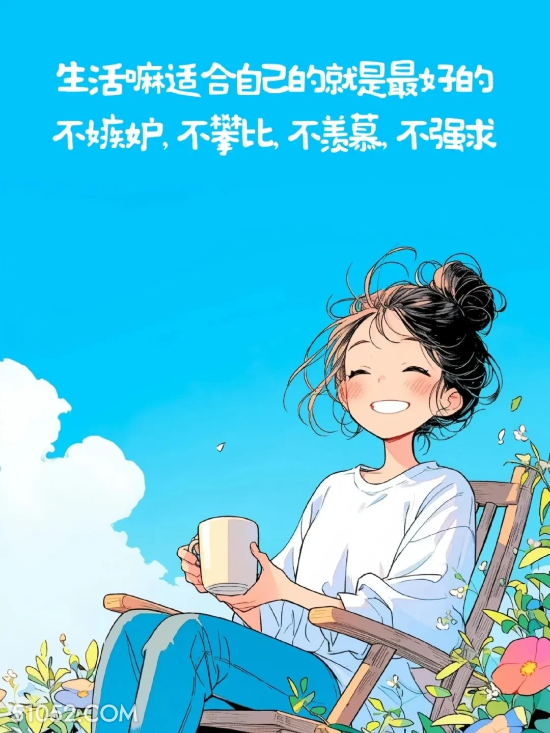 适合自己的最好 女孩 短句 文案 蓝色背景