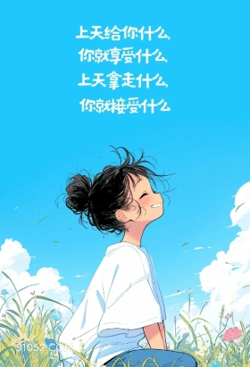 接受,享受 女孩 短句 文案 蓝色背景