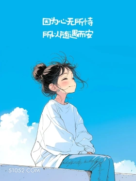 心无所恃,随遇而安 女孩 短句 文案 蓝色背景