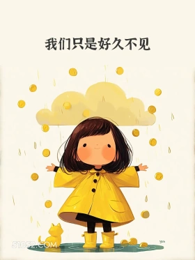 好久不见 短发小女孩 黄色雨衣 短句 文案