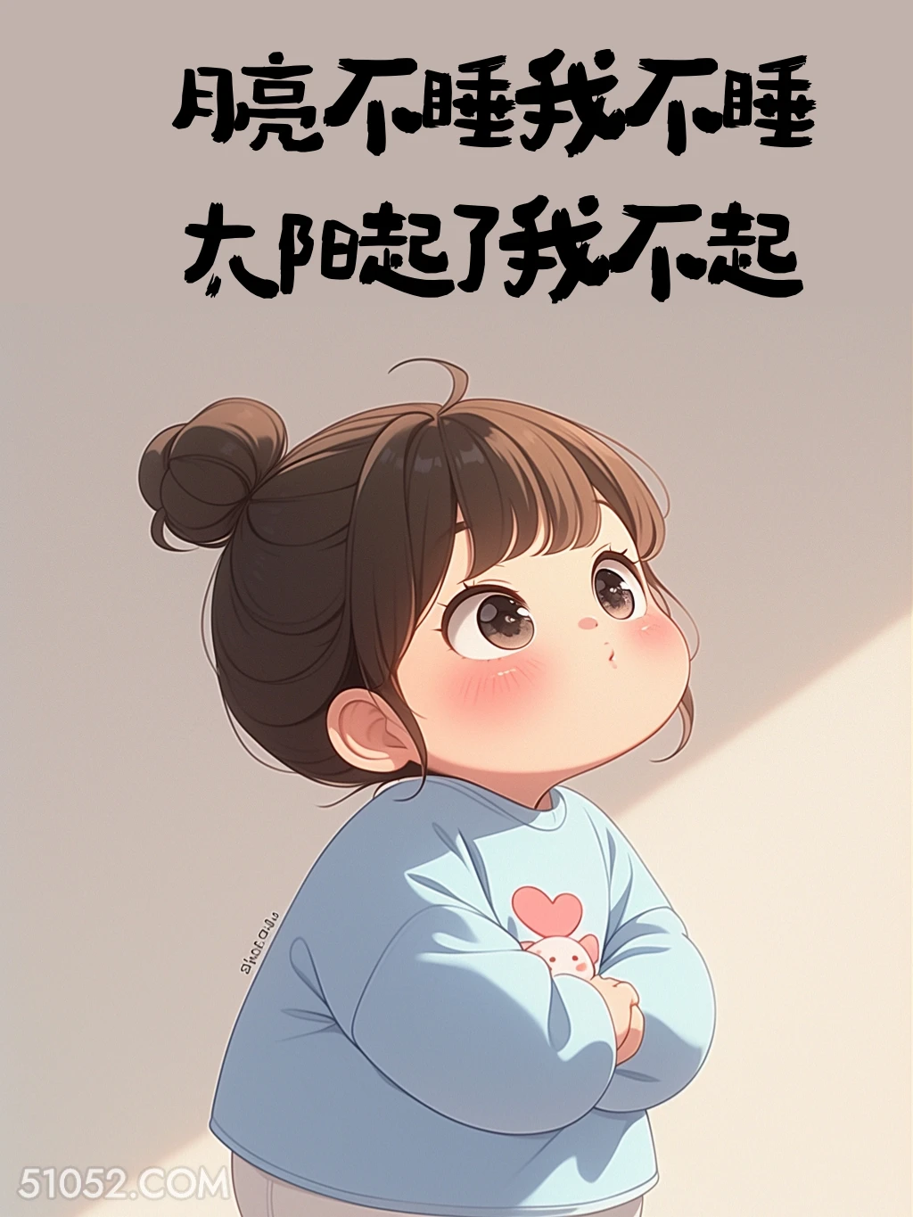 月亮不睡我不睡 小女孩 熬夜 搞笑文案 发朋友圈