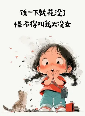 小女孩 发疯 搞笑文案 钱一下就花没了 怪不得叫我大没女