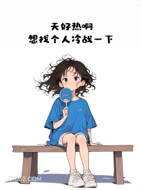 天热这么发笑喷朋友圈 小女孩 发朋友圈 搞笑文案 蓝色衣服 太热了