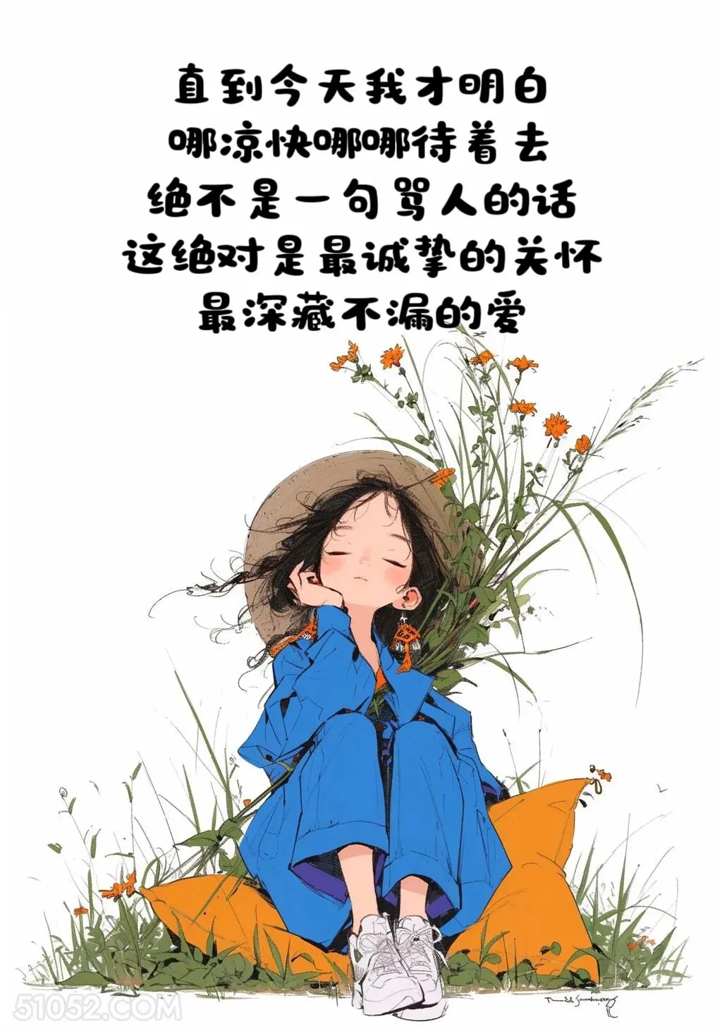 哪凉快哪待着去 小女孩 蓝色衣服 太热了 搞笑文案 发朋友圈