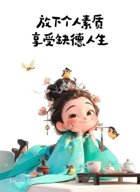 小女孩 中国风 幽默 搞笑文案 放下个人素质 享受缺德人生