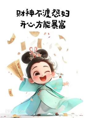 小女孩 中国风 幽默 搞笑文案 财神不渡怨妇 开心方能暴富