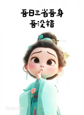小女孩 中国风 幽默 搞笑文案 吾日三省吾身 吾没错