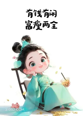 小女孩 中国风 幽默 搞笑文案 有钱有闲 富瘦两全
