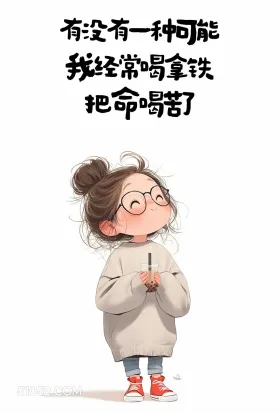 经常喝拿铁把命喝苦了 小女孩 专治不开心 搞笑文案