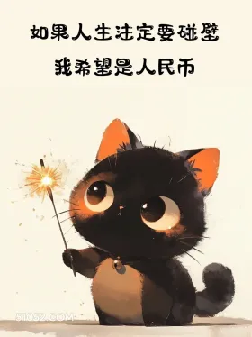 如果人生要碰壁最好是人民币 猫猫 发癫 搞笑文案