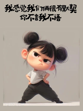 很有默契,你不言我不语 小女孩 不回消息 搞笑文案