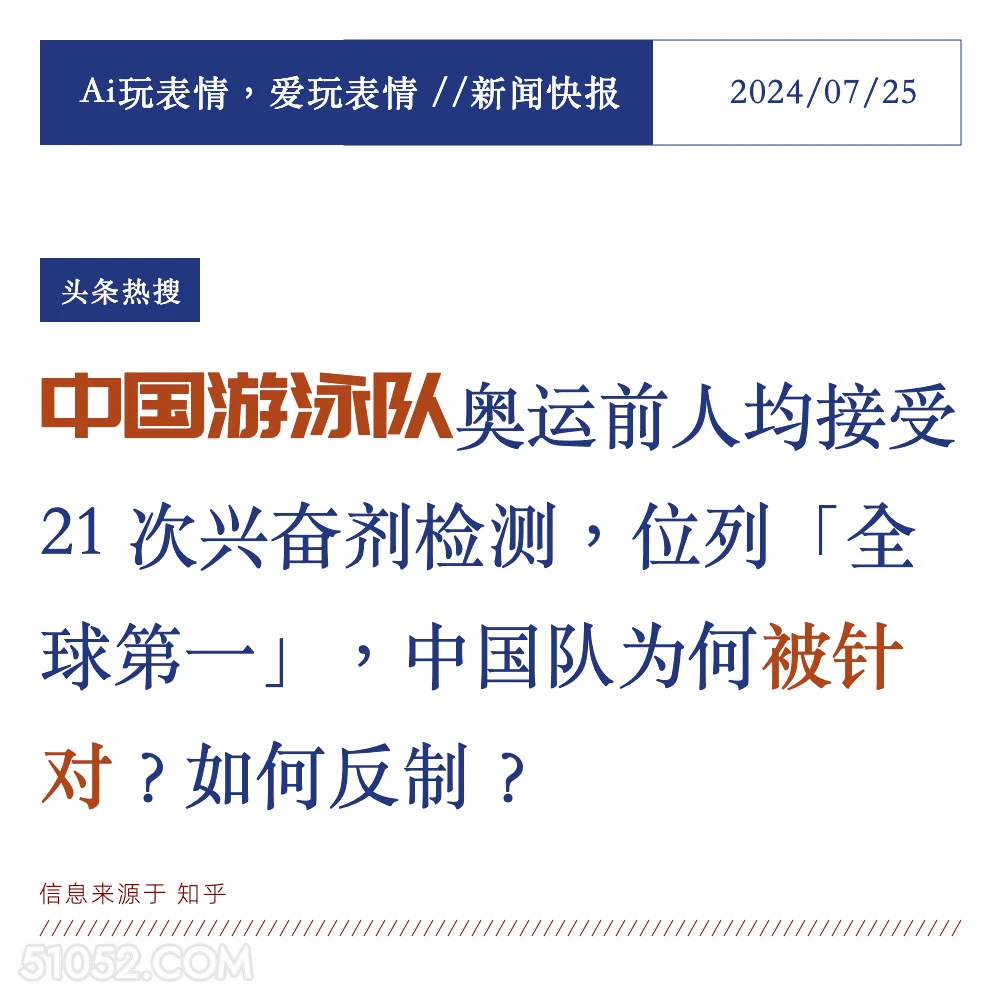 中国游泳队被针对 2024年7月25日 新闻 头条热搜 中国 游泳队 兴奋剂 比赛 针对