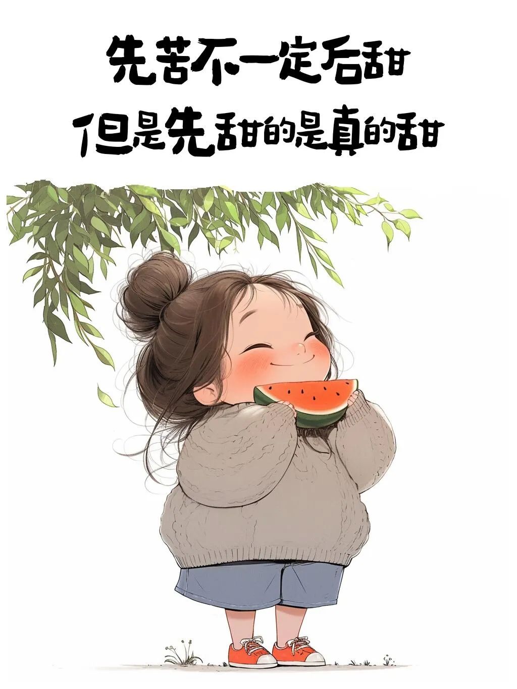 先苦不一定后甜,先甜一定甜 小女孩 歪理 搞笑文案-Ai玩表情-51052.com