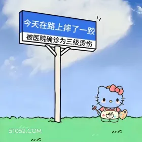 摔了一跤确诊三级烫伤 kitty猫 天气热 搞笑文案