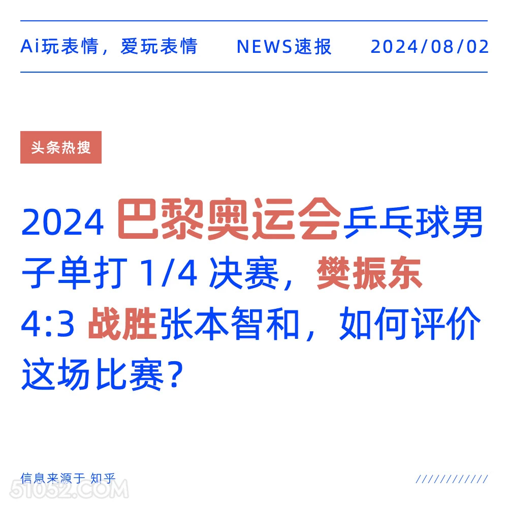 巴黎奥运会樊振东战胜张本智和 新闻 头条热搜 2024年8月2日