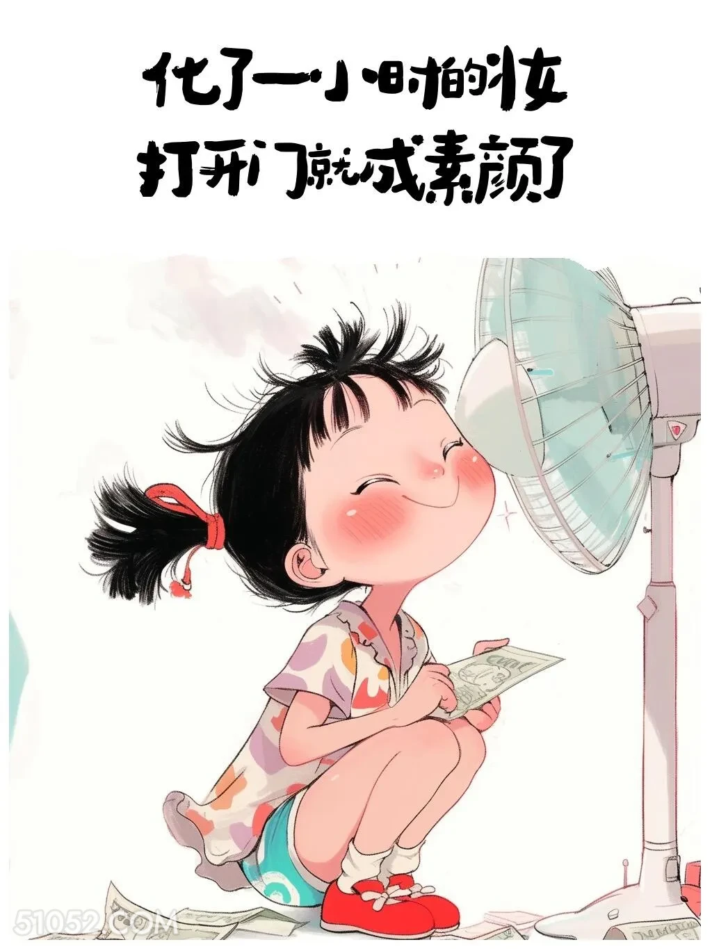 化妆一小时，出门就素颜 小女孩 天气热 搞笑文案