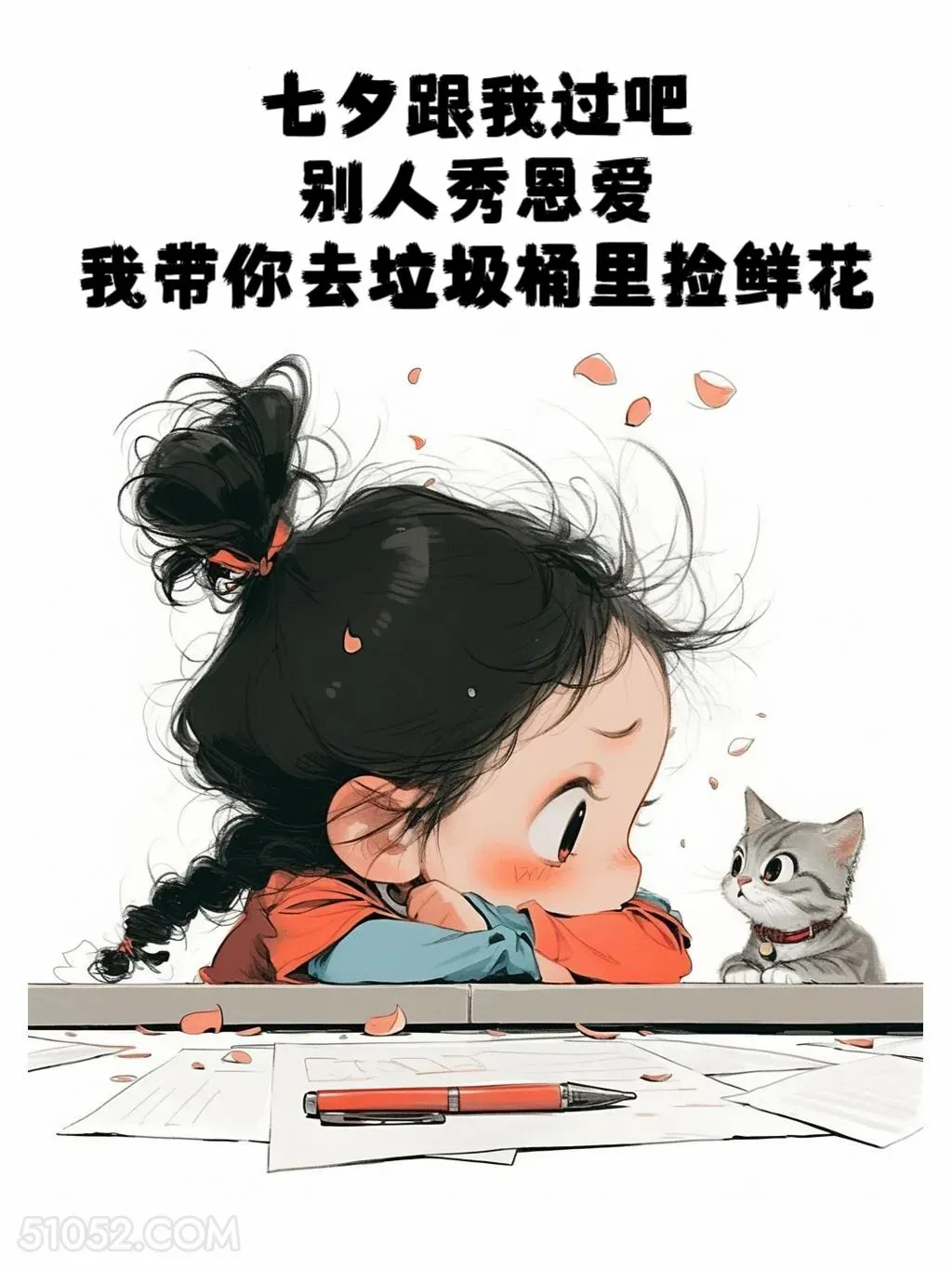 七夕跟我过，我带你捡鲜花 小女孩 七夕节 搞笑文案