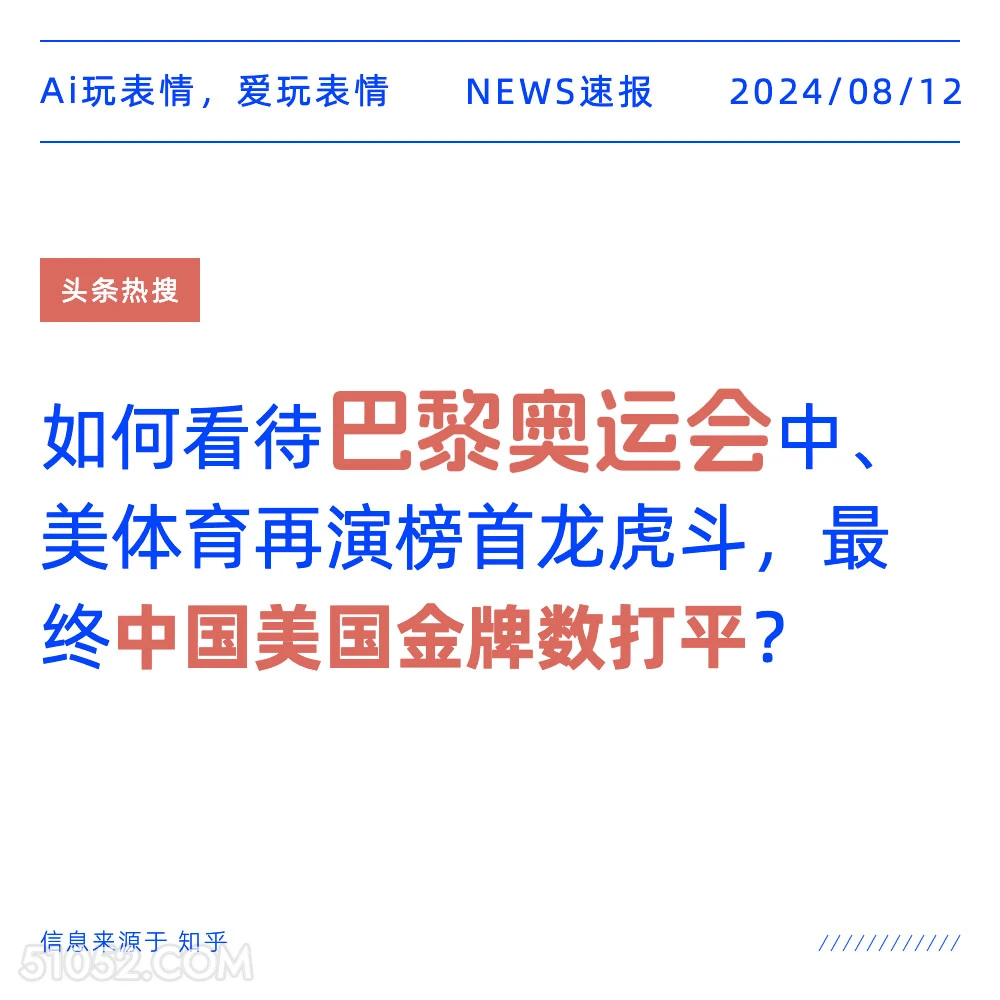 巴黎奥运会中美金牌数打平 新闻 头条热搜 2024年8月12日 甲辰年壬申月戊申日