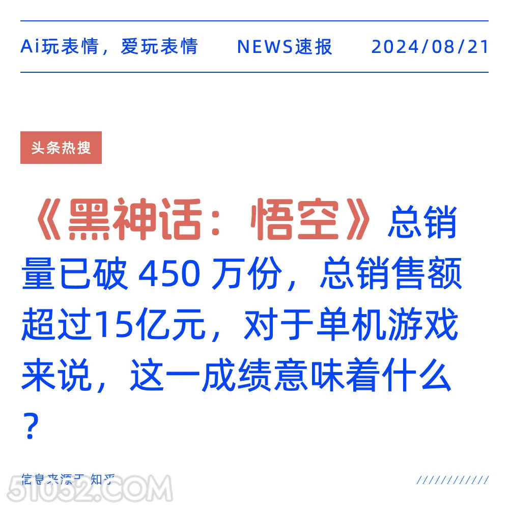 黑神话悟空总销450万份 新闻 头条热搜 2024年8月21日 甲辰年壬申月丁巳日