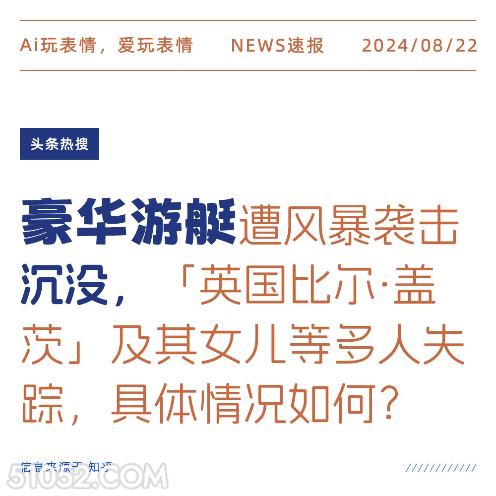 豪华游艇遭风暴袭击沉没 新闻 头条热搜 2024年8月22日 甲辰年壬申月戊午日