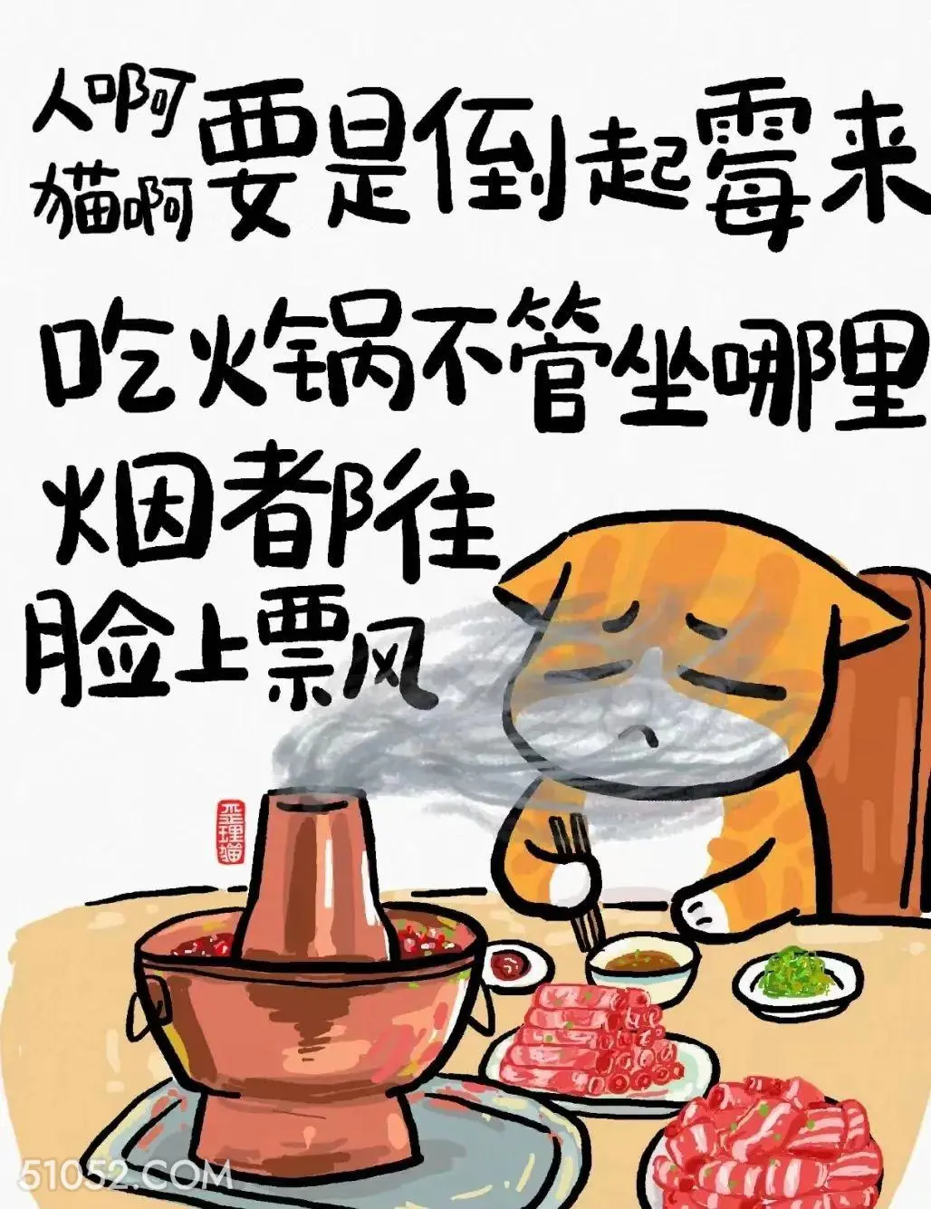 人要是倒起霉吃火锅不管坐哪烟都往脸上飘 猫猫 话糙理不糙 搞笑文案