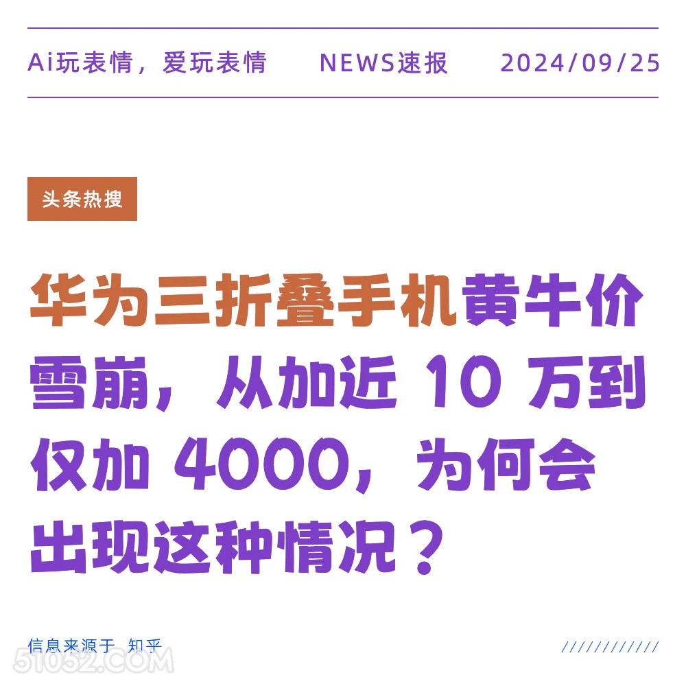 华为三折手机黄牛价雪崩 新闻 头条热搜 2024年9月25日 甲辰年癸酉月壬辰日