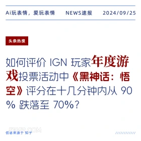 如何评价黑悟空神话评分从90%跌到70% 新闻 头条热搜 2024年9月25日 甲辰年癸酉月壬辰日