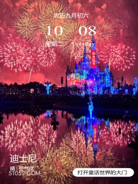 烟花城堡夜景 上海市 迪士尼乐园 2024年10月8日 甲辰年甲戌月乙巳日