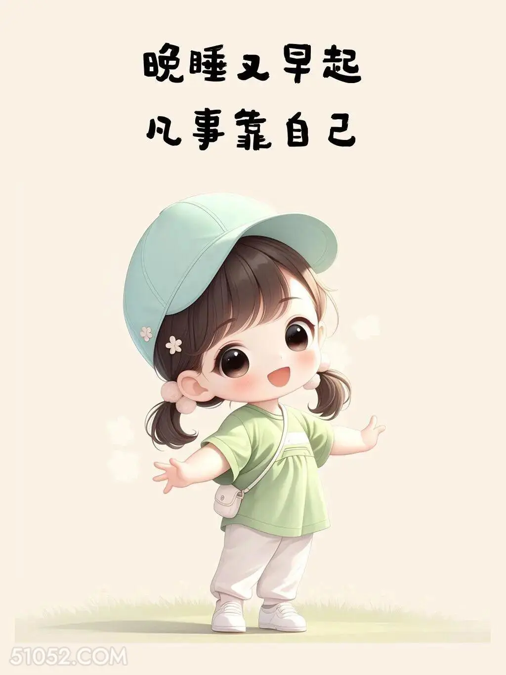 晚睡又早起，凡事靠自己 小女孩 笑死了 搞笑文案 发朋友圈