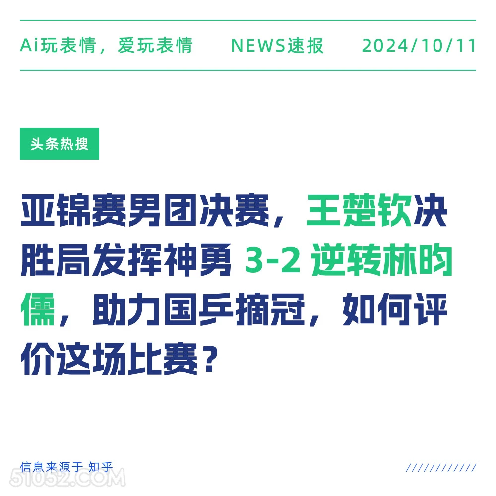 王楚钦决胜3-2逆转林昀儒 新闻 头条热搜 2024年10月11日 甲辰年甲戌月戊申日