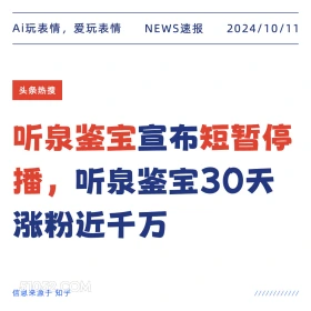 听泉鉴宝宣布短暂停播 新闻 头条热搜 2024年10月11日 甲辰年甲戌月戊申日