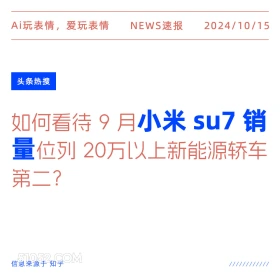 如何看待9月小米su7销量位列第二 新闻 头条热搜 2024年10月15日 甲辰年甲戌月壬子日