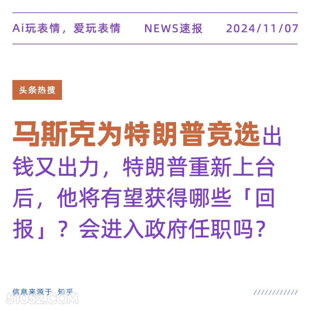 马斯克为特朗普竞选 2024年11月07日 头条热搜 热搜新闻