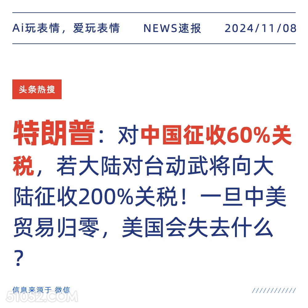 特朗普征收关税 2024年11月08日 头条热搜 头条新闻