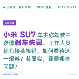 小米SU7刹车失灵 2025年03月13日 新闻 头条热搜