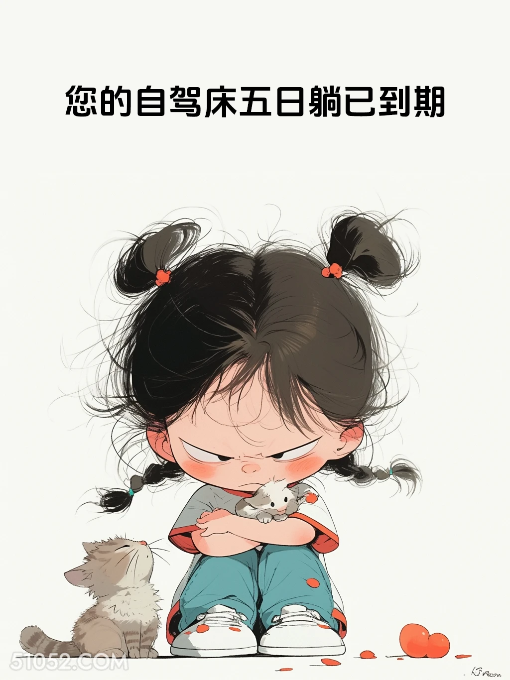 自驾床五日躺已到期 短发小女孩 五一劳动节 假期结束 搞笑文案