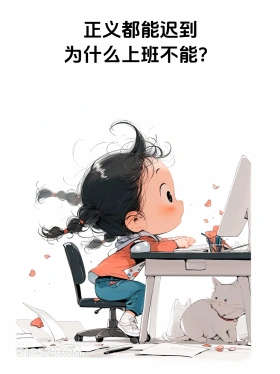 正义会迟到,上班不会 小女孩 五一劳动节 假期结束 打工人 搞笑文案