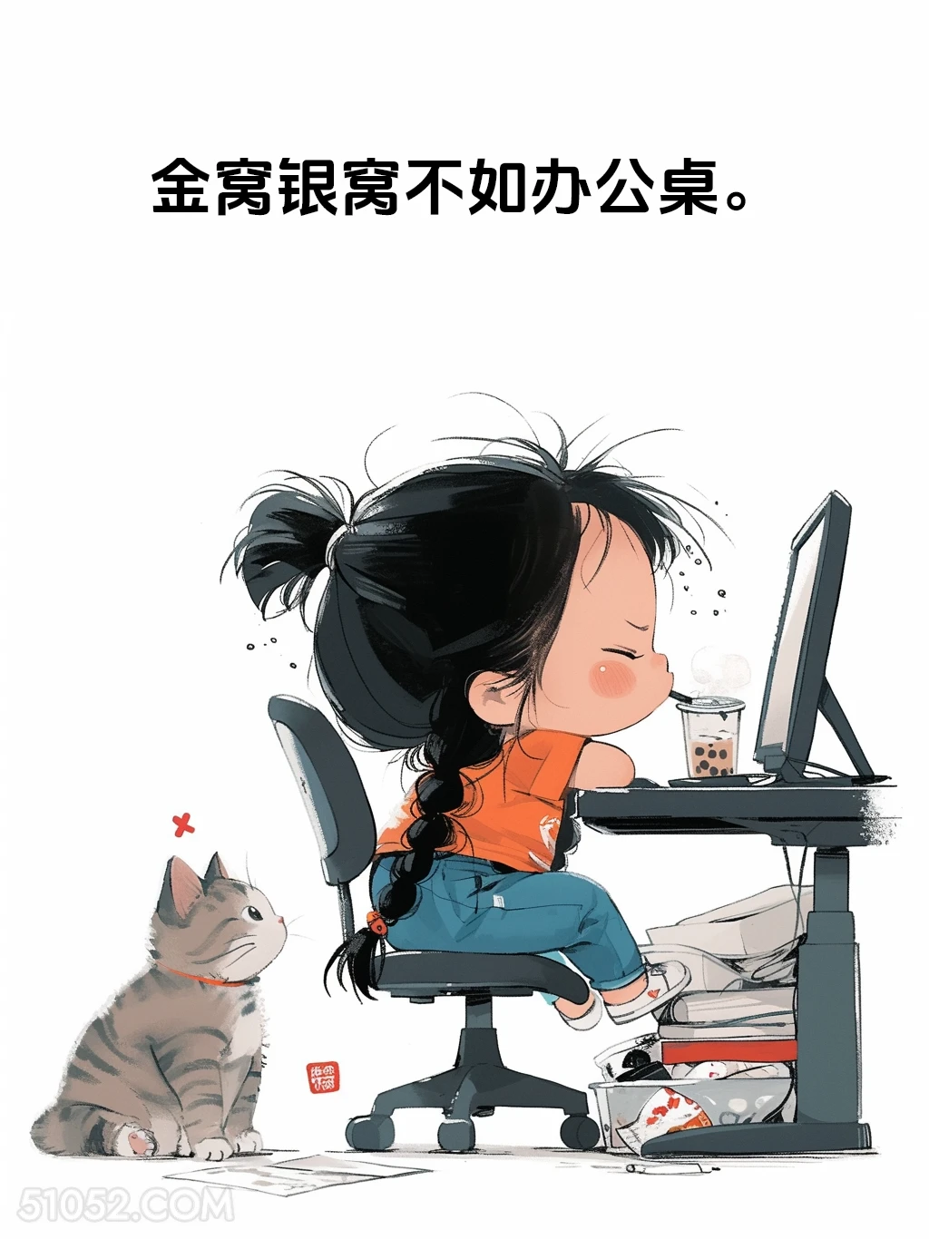 金窝银窝不如办公桌 短发小女孩 五一劳动节 假期结束 搞笑文案