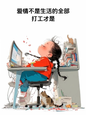 打工才是生活的全部 小女孩 五一劳动节 假期结束 打工人 搞笑文案