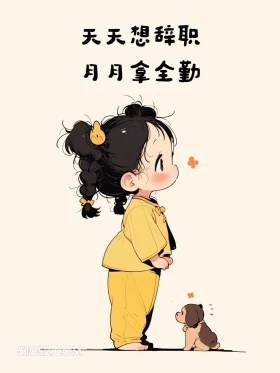 天天想辞职月月拿全勤 小女孩 上班 打工人 搞笑文案