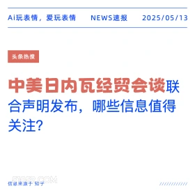 2025年05月13日 新闻 头条热搜 Ai玩表情，爱玩表情 NEWS速报 2025/05/13 头条热搜 中美日内瓦经贸会谈联 合声明发布，哪些信息值得 关注？ 信息来源于知乎 ////////////