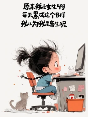 每天累成这b样还以为我是畜生 小女孩 抽象文案 热梗 搞笑文案
