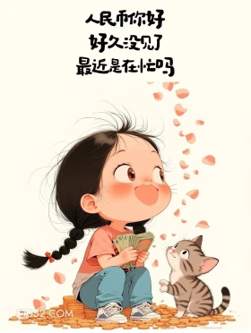 人民币你好,好久没见 小女孩 发朋友圈 搞笑文案