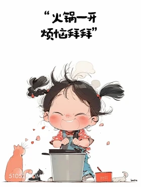火锅一开烦恼拜拜 小女孩 吃火锅 搞笑文案