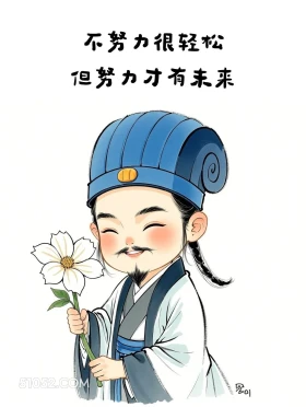 不努力很轻松,努力有未来 卡通人物 诸葛亮 打工人 文案