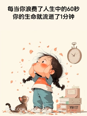 每浪费60秒就流逝1分钟 小女孩 废话文学 搞笑文案