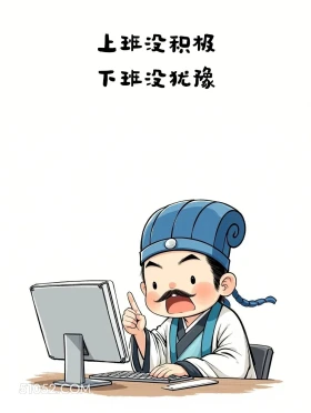 上班没积极下班没犹豫 卡通人物 诸葛亮 打工人 文案