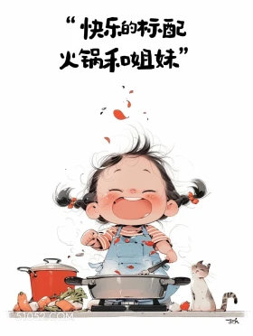 快乐标配,火锅姐妹 小女孩 吃火锅 搞笑文案