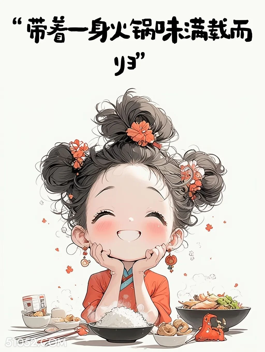带着一身火锅味满载而归 小女孩 吃火锅 搞笑文案