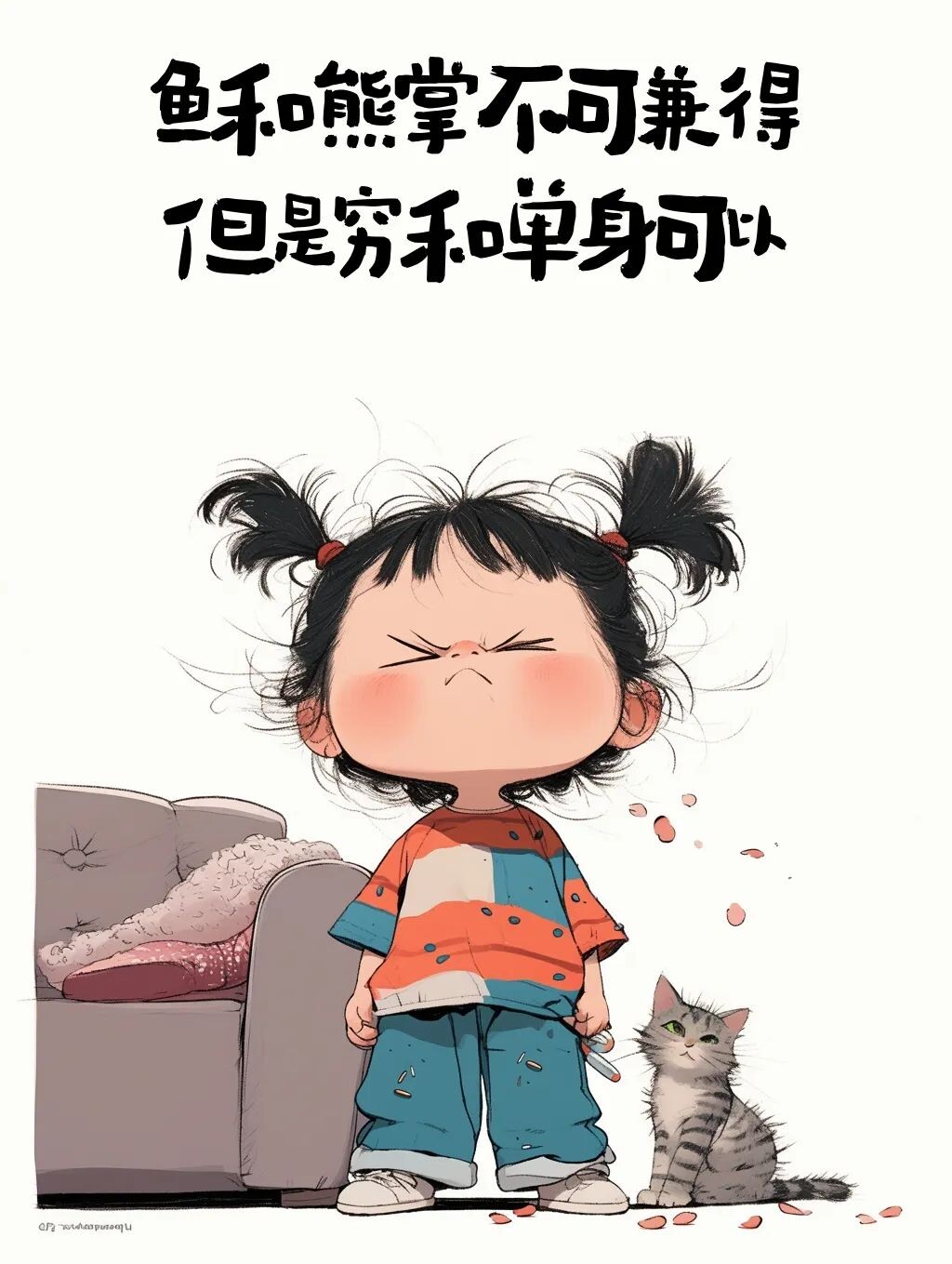 穷和单身兼得 小女孩 发朋友圈 搞笑文案-Ai玩表情-51052.com